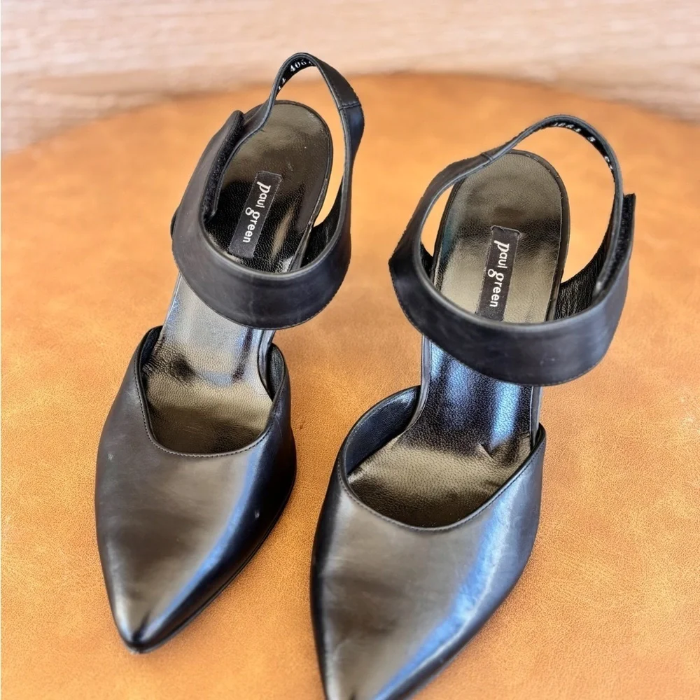 Paul Green Nicolette Black Pointed-Toe Slingback Heels Sz 5 (Fits Like 6-6 1/2)